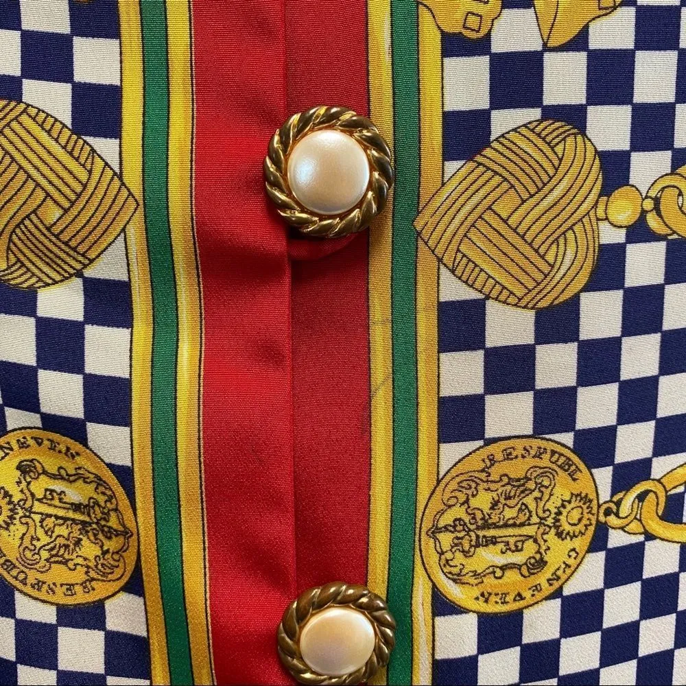 Women's Vintage Retro Andrea Gayle Button Up Sweater Equistrian Chain Print Top Size 14 - Image 3