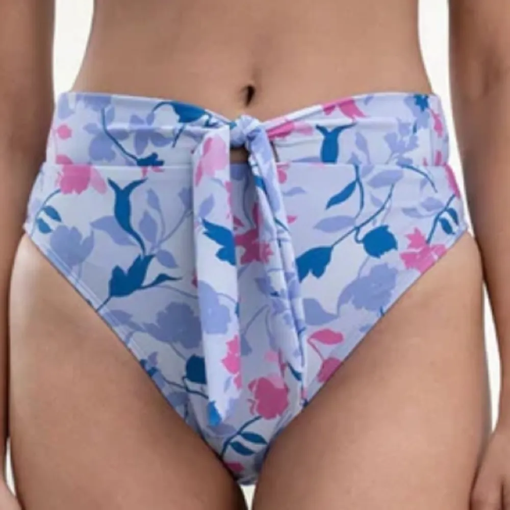 Splendid Floral Flurry Tie-Front Bikini Bottom High Leg Pant Sz S NWT Blue Pink - Image 2