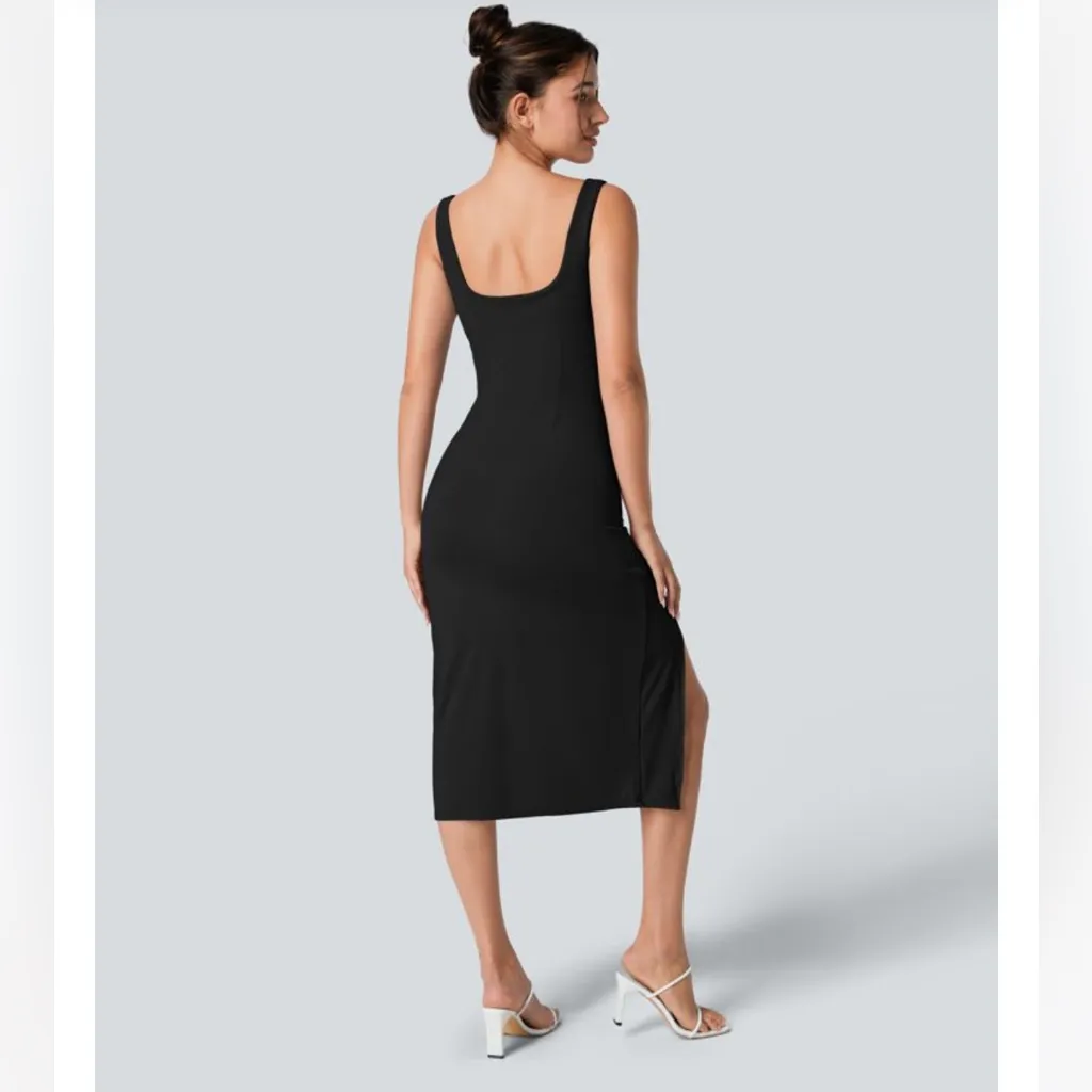 Halara Softlyzero Airy Square Neck Backless Corset Ruched Bodycon Midi Dress - Image 2