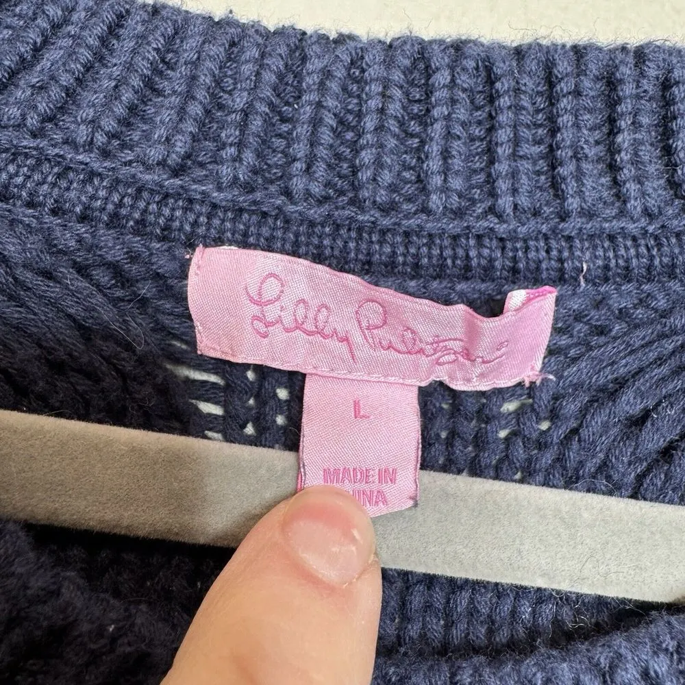 Lilly Pulitzer Women's‎ Blue Cable Knit Pullover Sweater Size L - Image 4