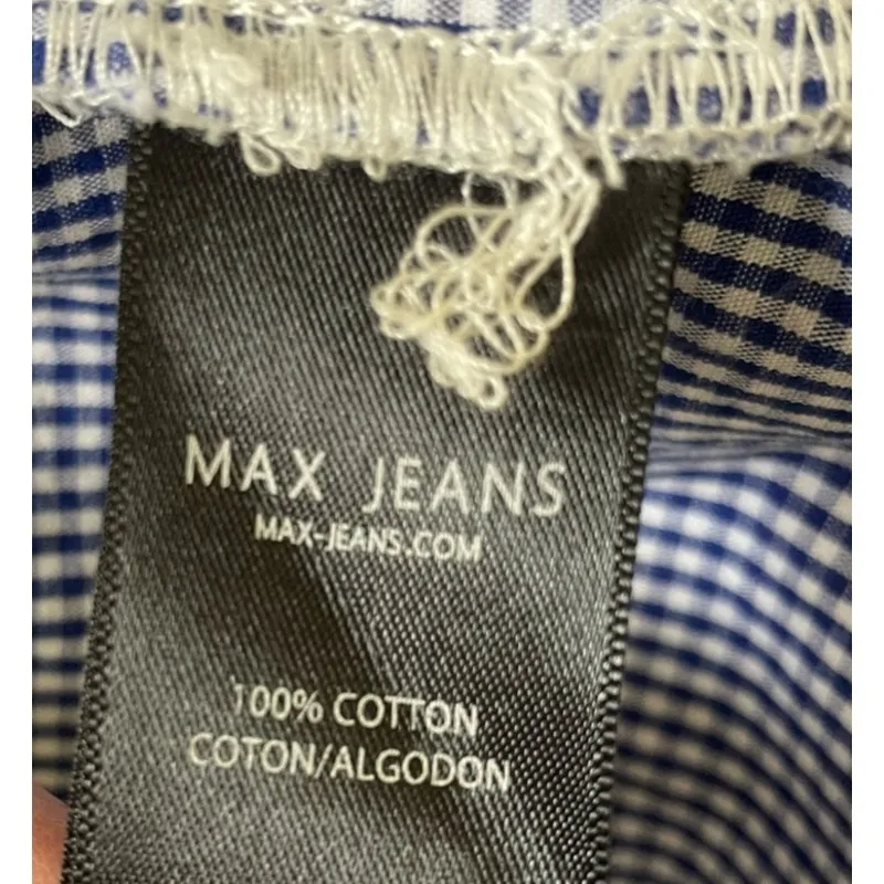 Max Jeans Women Top S Blue‎ Small Checkered Tiered Puff Sleeve Back Tie Preppy - Image 12