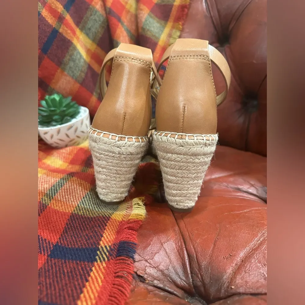 NWOT Vince Camuto Sandal LIGHT Brown Leather Leera Jute Espadrille Wedge Boho - Image 4