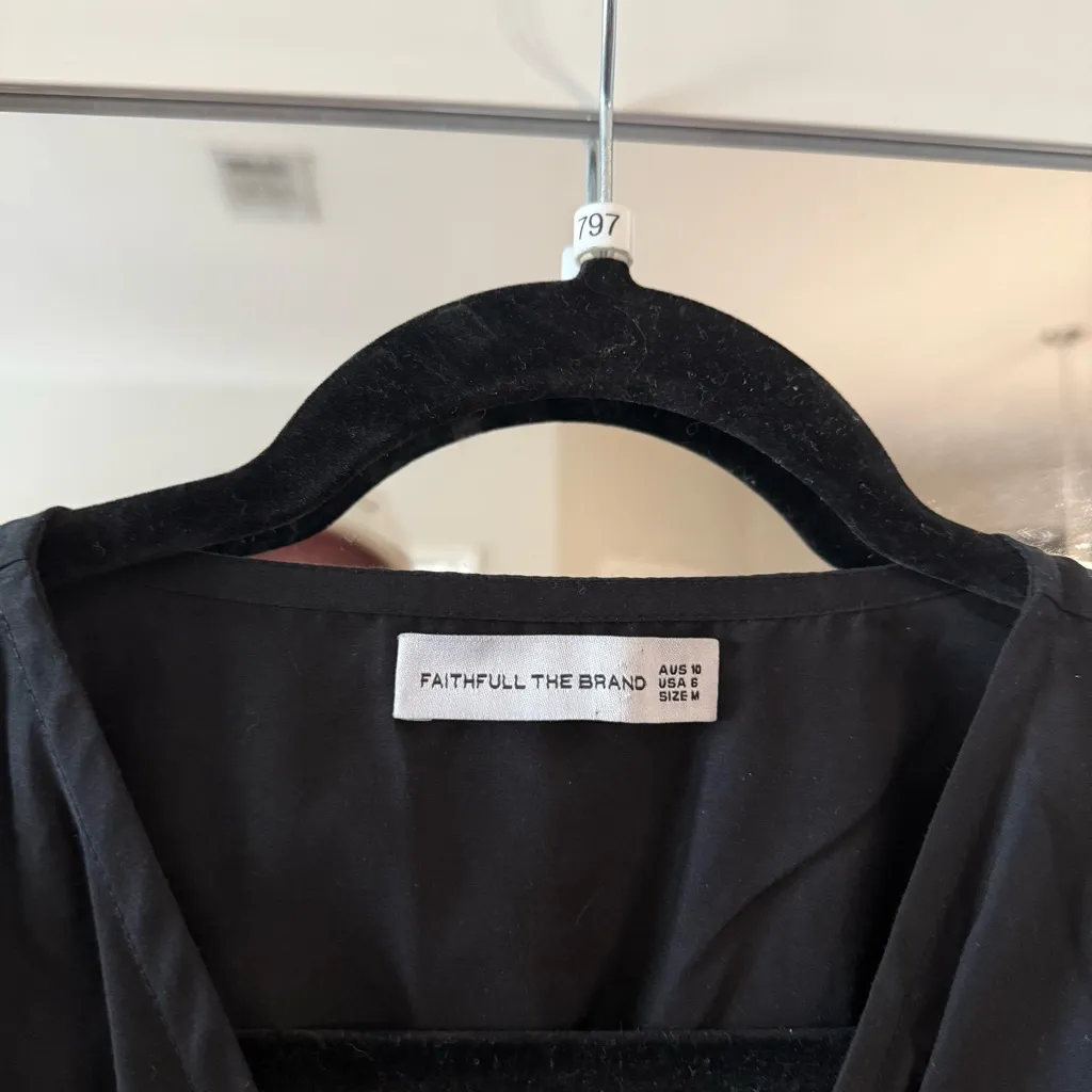 Faithfull the Brand Black Silk Cotton Tie Front Blouse Long Sleeve Size M (US 6) - Image 4