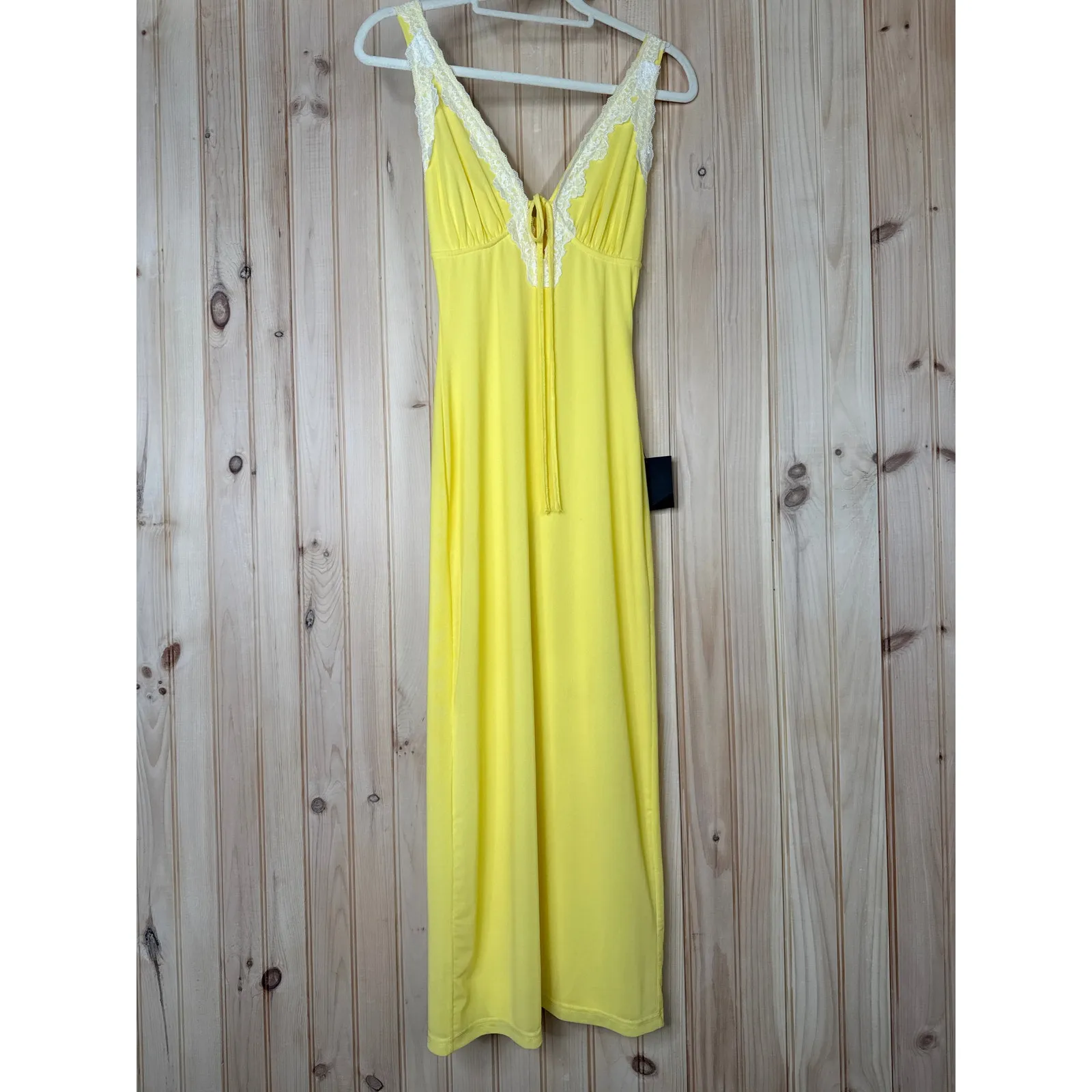 NWT Lulus Ray of Charm Yellow Mesh Lace Sleeveless Midi Dress Romantic Size XS - Image 2
