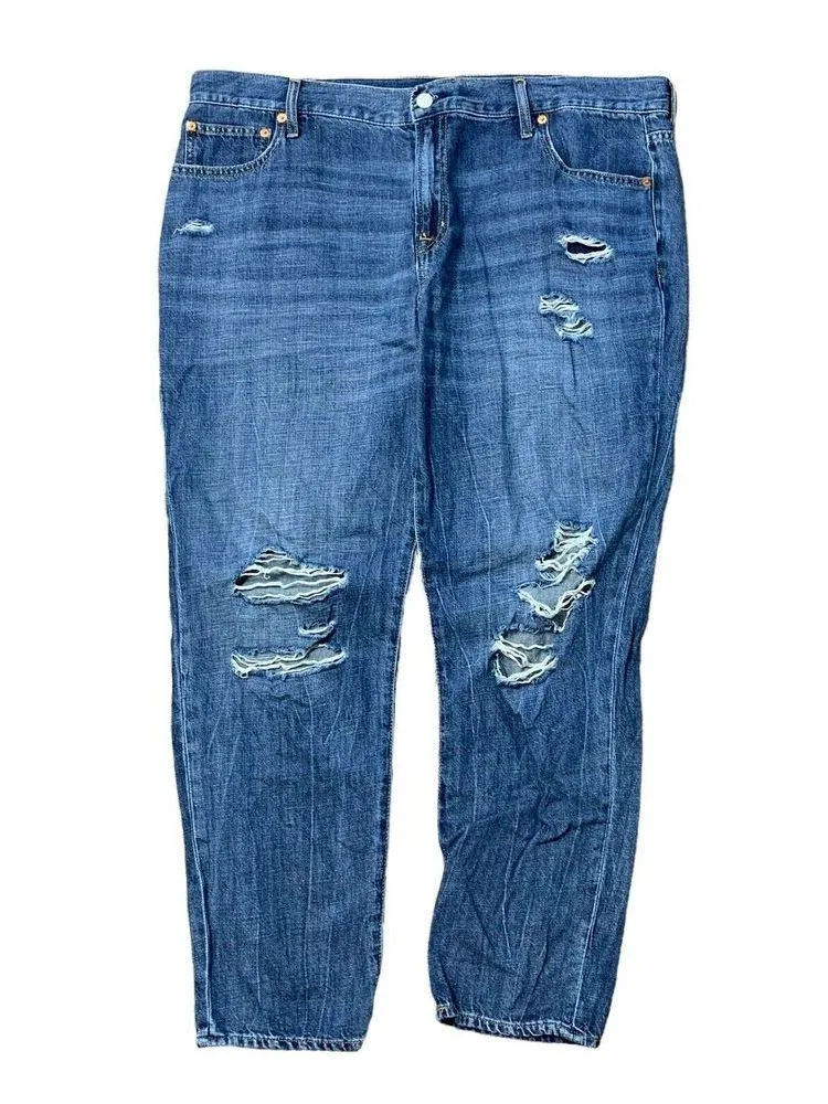 Gap Denim Plus 34 Best Girlfriend Jeans Distress High Rise Dark Indigo Women’s - Image 2
