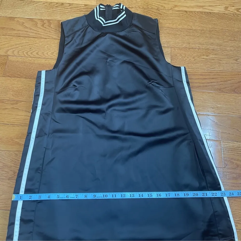 NWT Badgley Mischka Studio Sport black satin dress with stripes pockets Sz 12 - Image 10