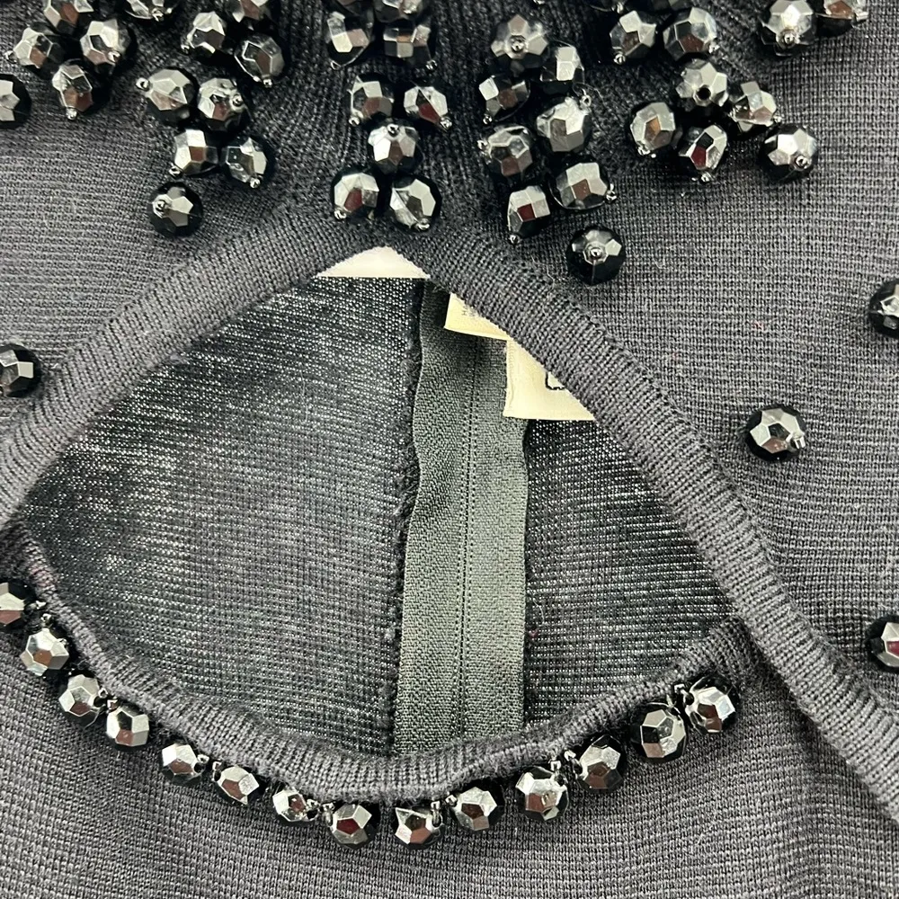 Outlander wool blend black beaded mock neck sweater dress vintage party cocktail Size M - Image 8