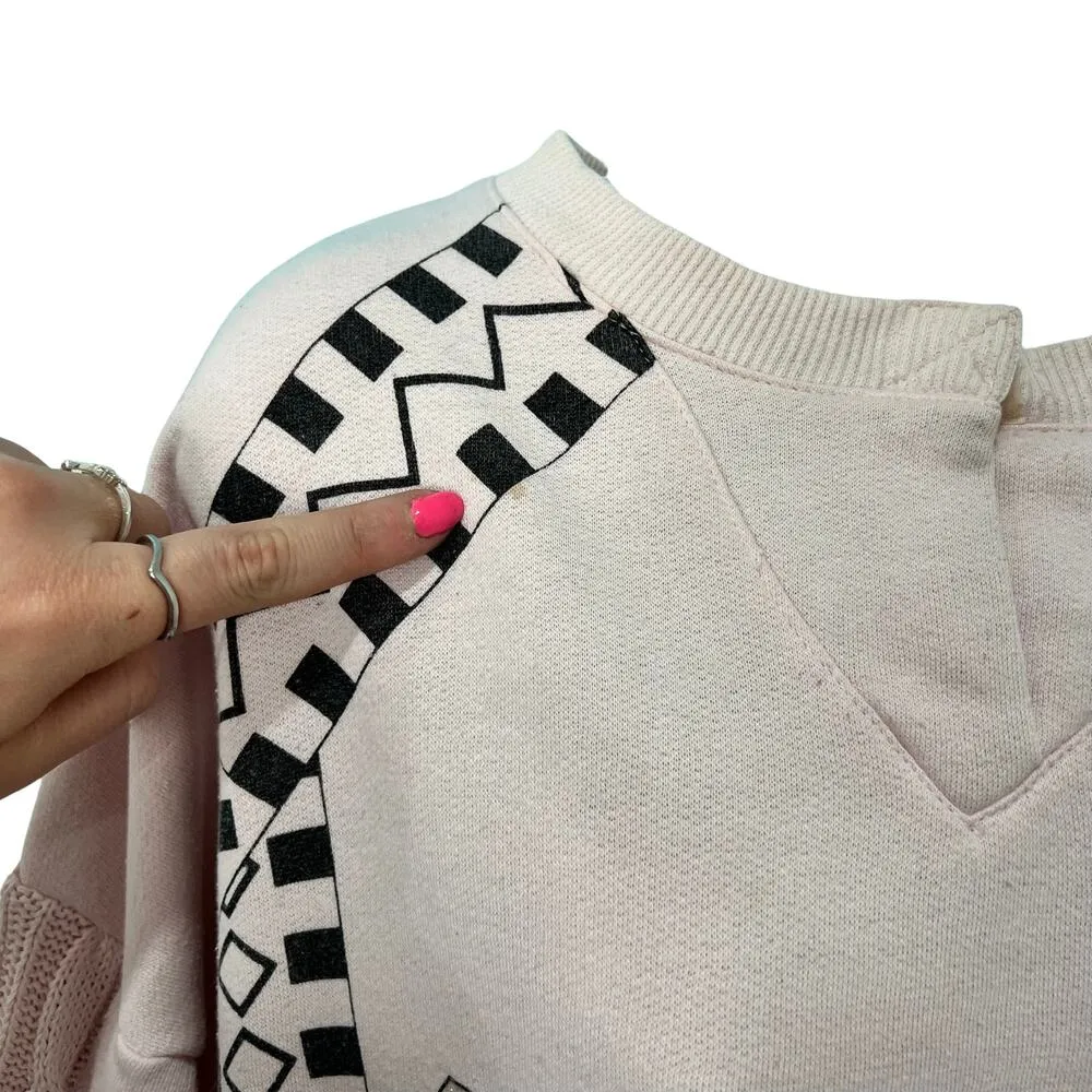 Vintage 80s Baby Pink Mixed Media Skiing Winter Sweatshirt Crew Neck Size L Size L - Image 5