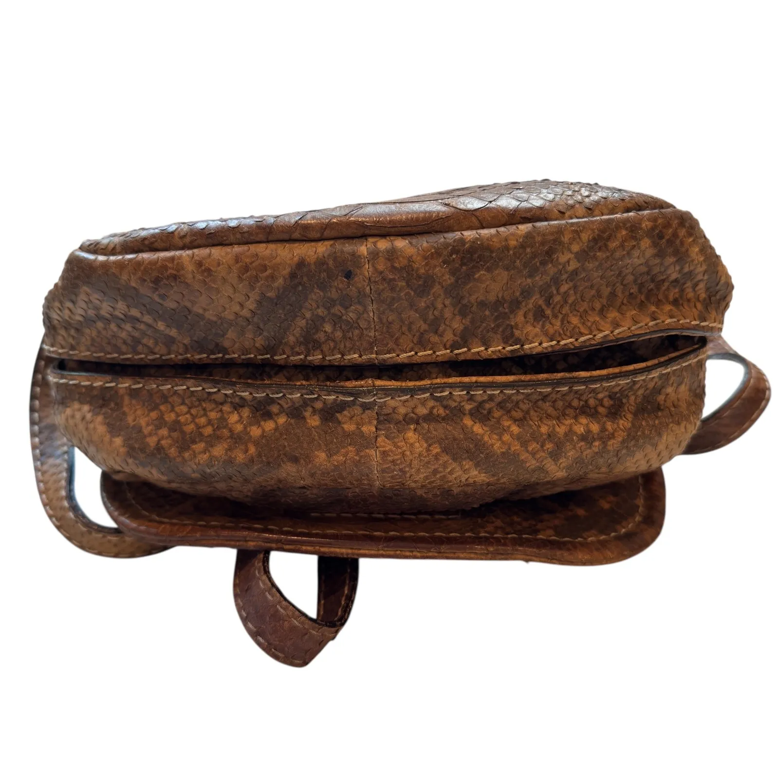 Abro Snakeskin Leather Crossbody‎ Bag Designer Purse Brown Small - Image 10