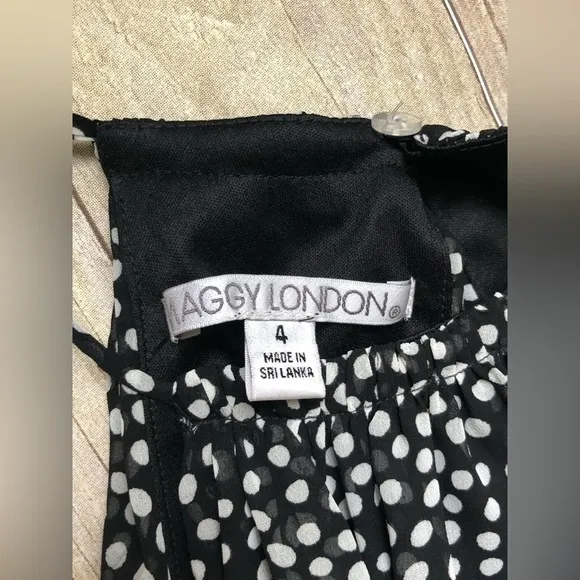 Maggy London Dress Sz 4 Black‎ Polka Dot Cocktail Chiffon Mrs Maisel Throwback - Image 3
