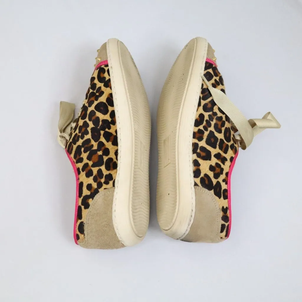 London Sole Jane Winkworth Cheetah Hair Studded Sneakers Big Bow Size 40‎ US 9.5 Brown - Image 7