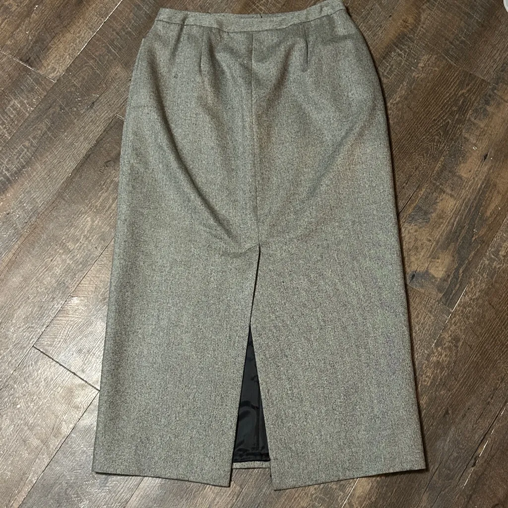 Vtg Lauren Ralph Lauren 100% Wool Skirt Sz 14 Gray‎ Black Lined Pencil Straight - Image 3