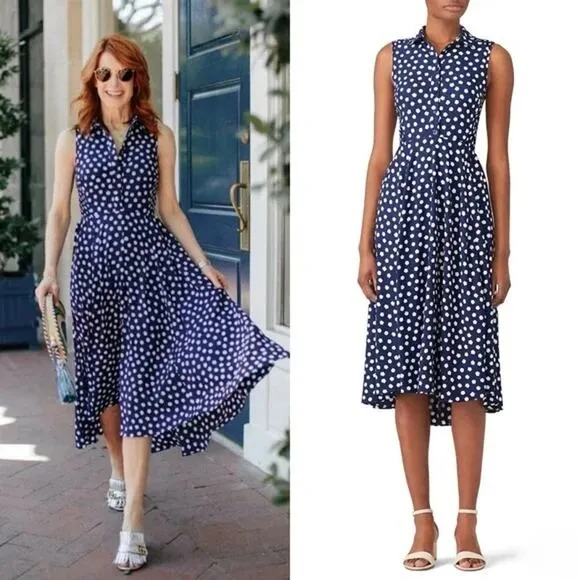 [Kate Spade] Navy California Dreaming Cloud Dot Sleeveless Shirtdress Midi Sz 0 - Image 2