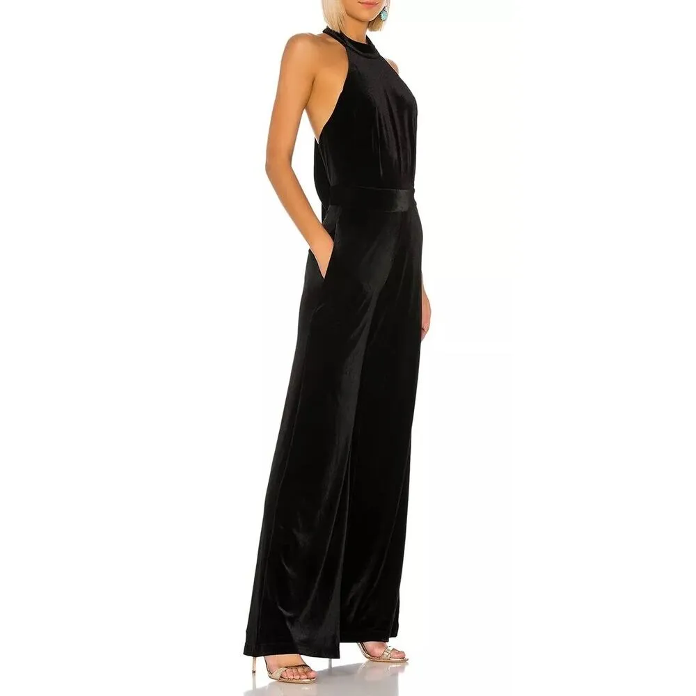 MISA Xander Black Satin Halter Sleeveless Wide Leg One Piece Jumpsuit Size XL - Image 2