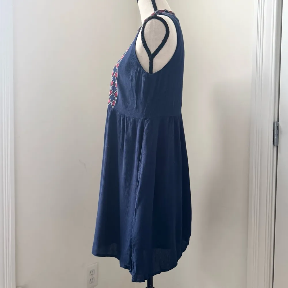 Francescas Mi Ami M Blue Embroidered Festival High Neck Sleeveless Dress Boho - Image 8