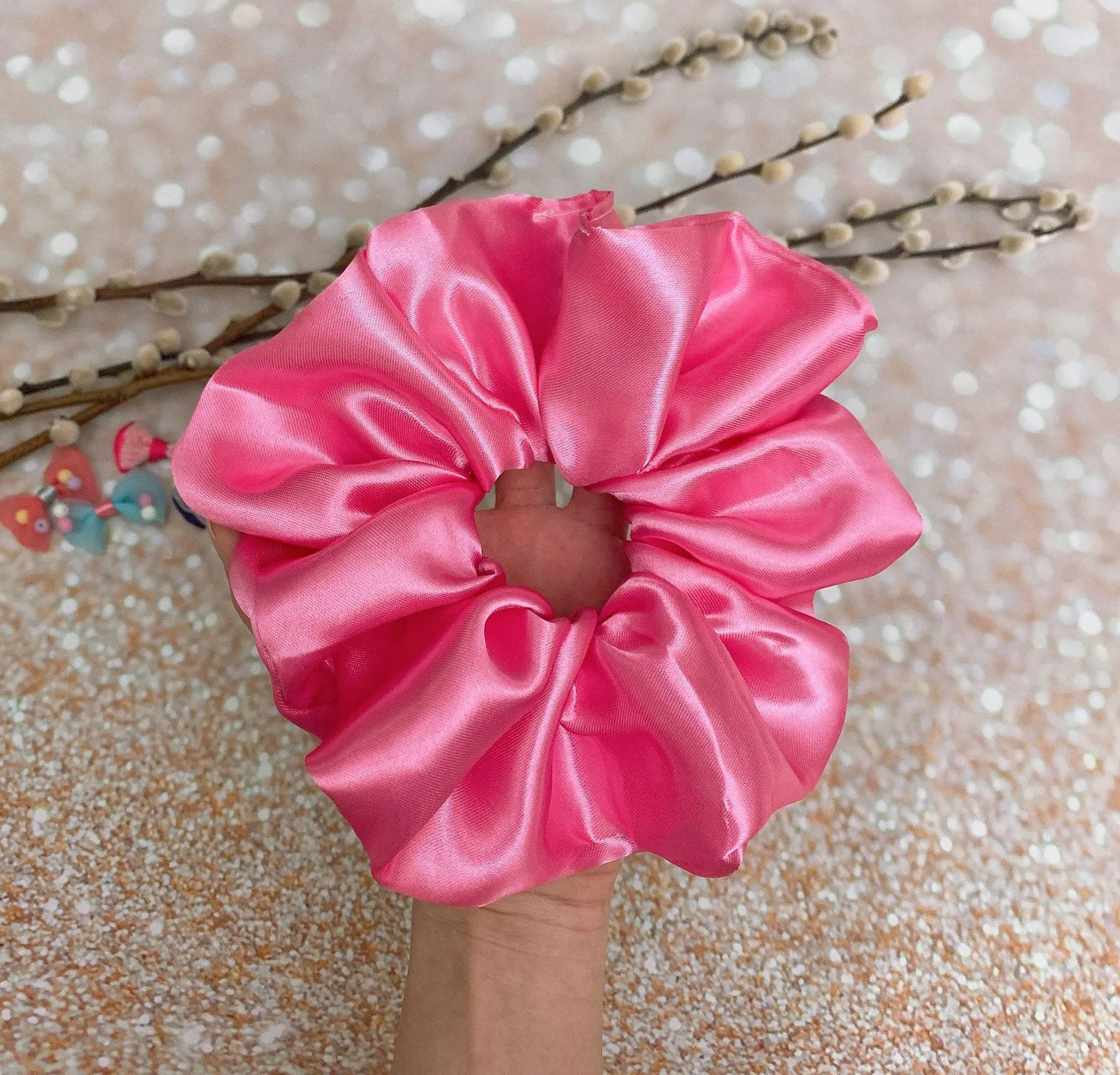 Jumbo Magenta Pink Satin Scrunchie Oversized Scrunchie Xxl Scrunchie - Image 2