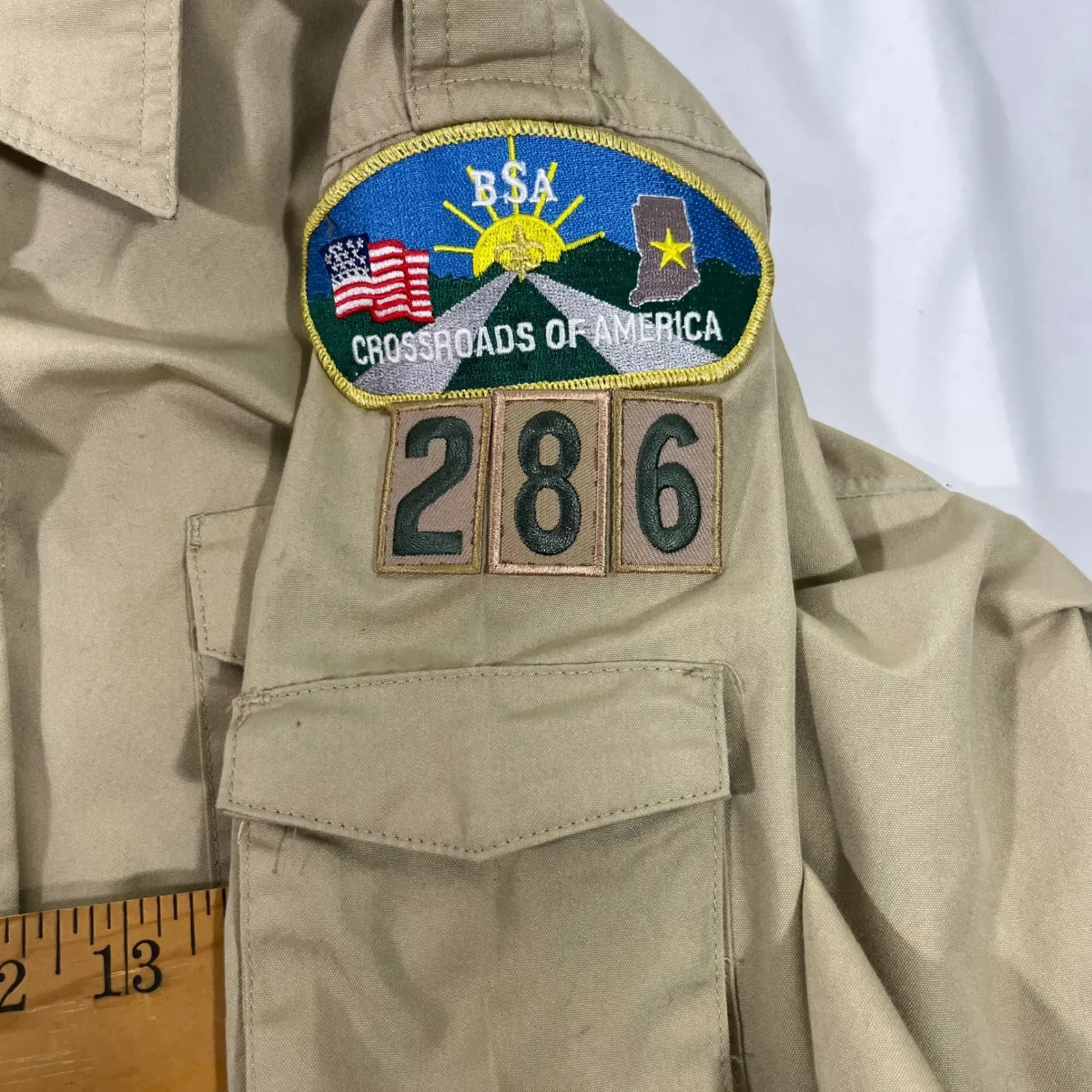 Boy Scouts of America Uniform Shirt Women's Short Sleeve Button Up Khaki Sz L Tan Size L - Image 10