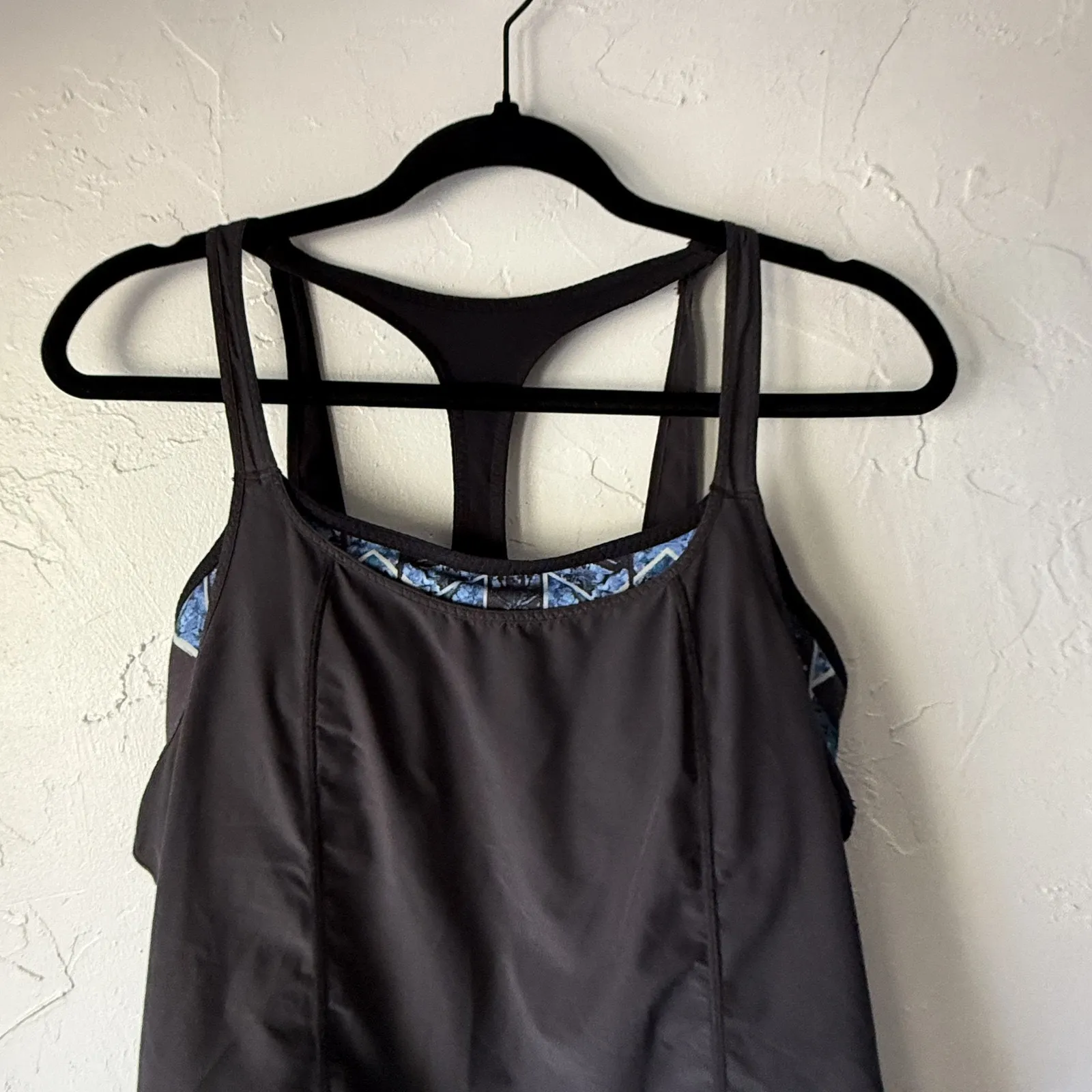 Prana‎ Tank Top Womens Small Black Racerback Blue Print Shelf Bra Yoga Athletic - Image 2
