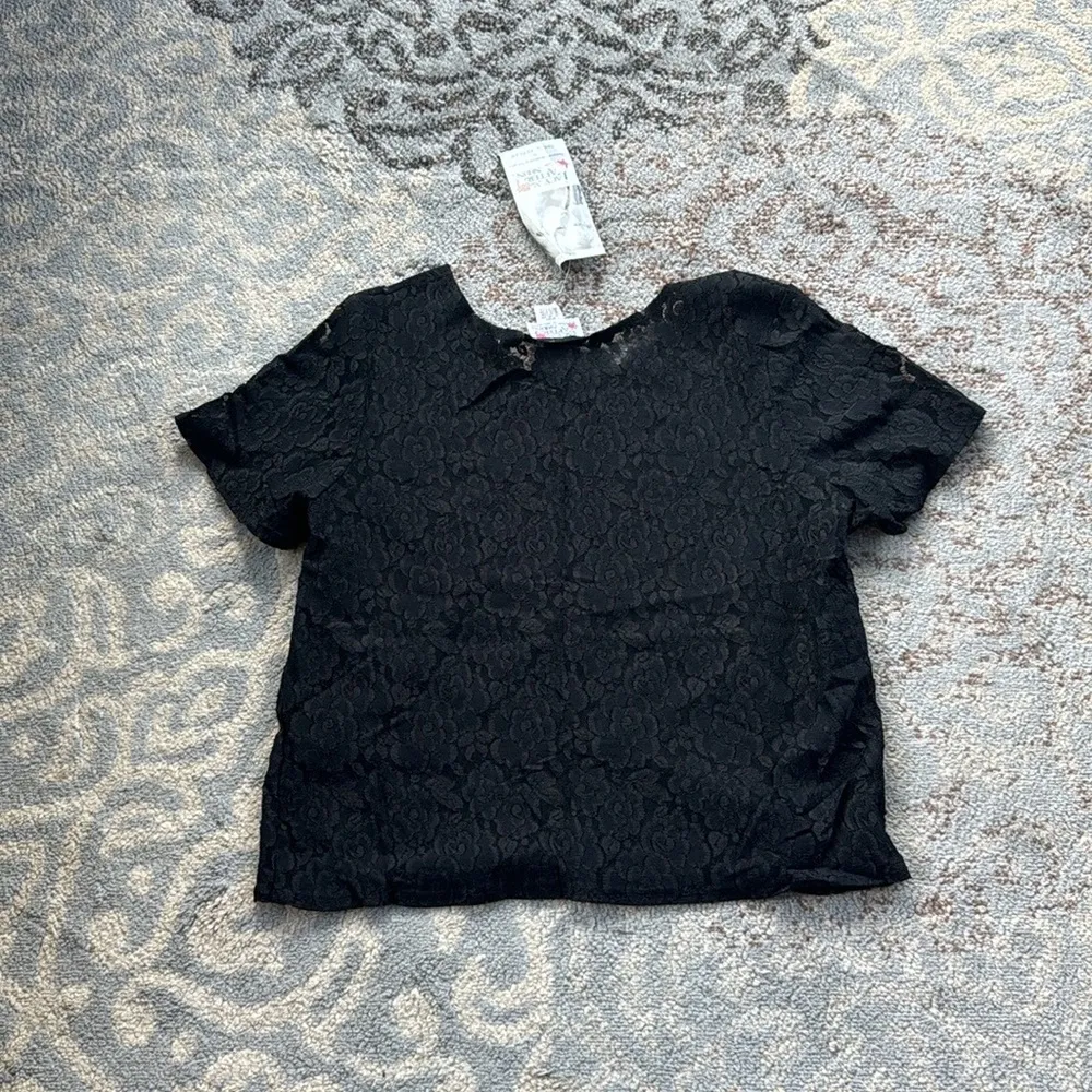 Vintage Lacy Afternoon by Shell Kepler Sheer Lace Top Black 1X - Image 5