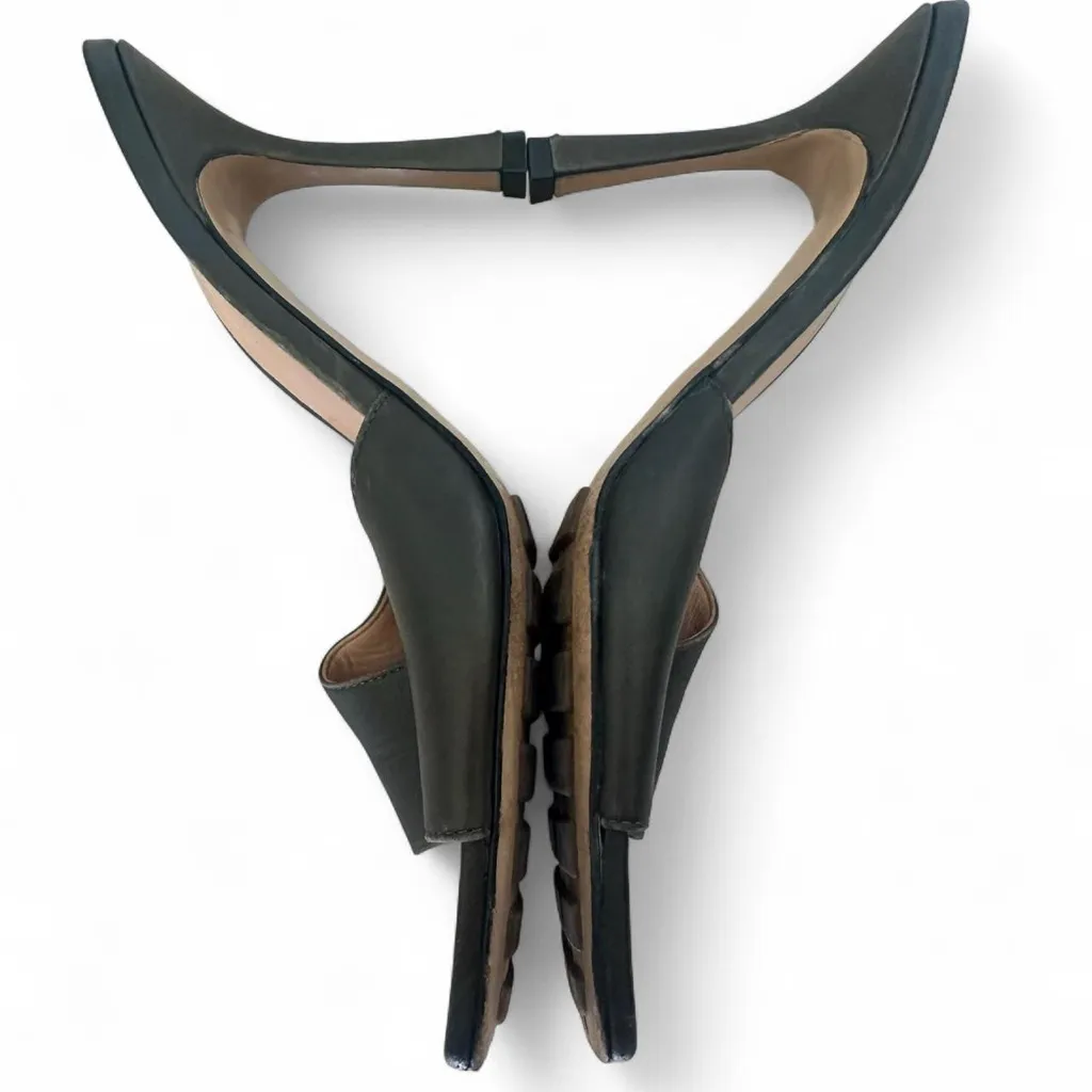 Bottega Veneta Olive Green Leather Stretch Mule Heels Size 39 EU US 9 w Dust Bag - Image 4