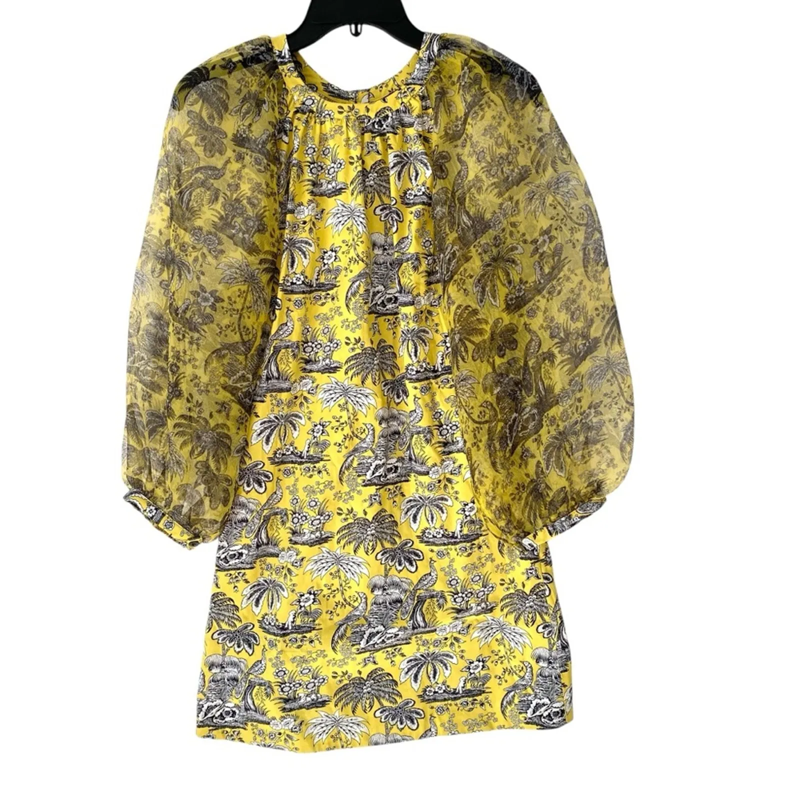 Staud Garden Yellow Marigold Toile Sheer Puff Long Sleeve Dress size XS - Image 4