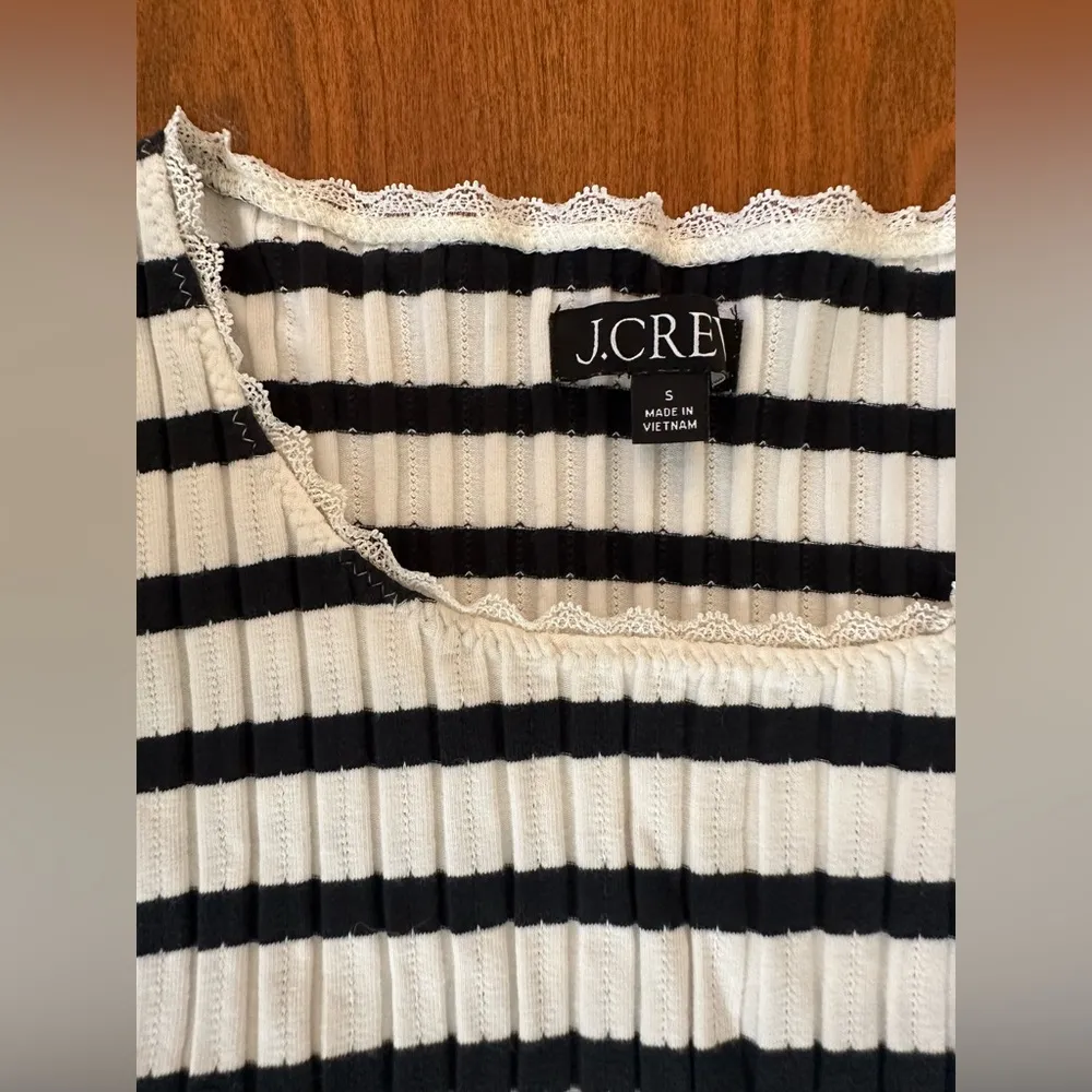 J.Crew Striped Rib Tee with Lace Trim – Size S - Image 3