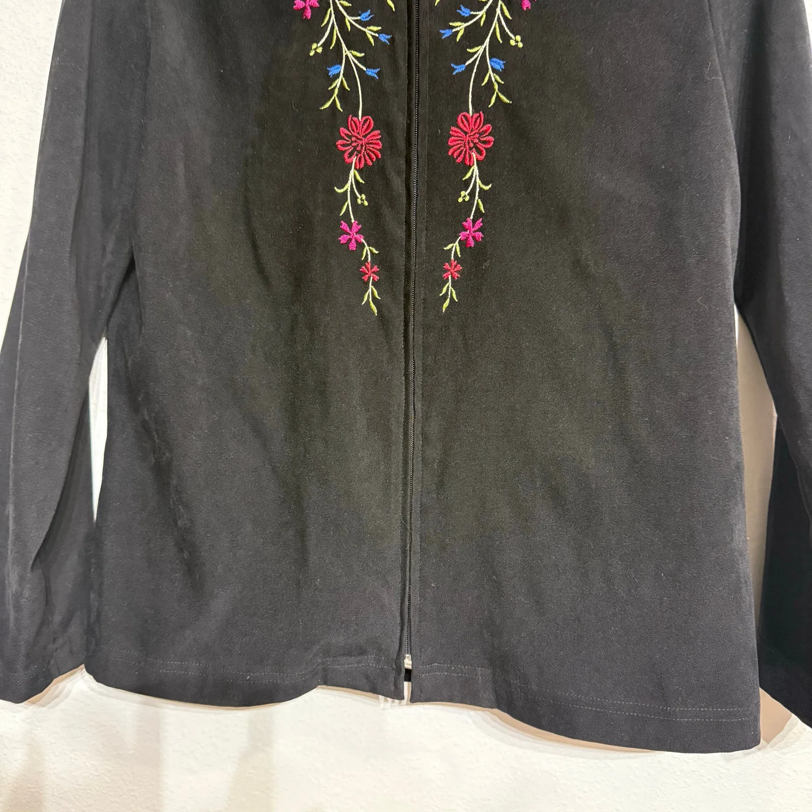 Notations Black Velour Floral Embroidered Jacket Sz PM - Image 5