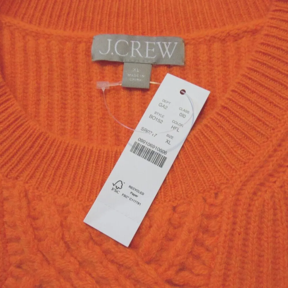 NWT J.Crew Wool-Cashmere Cable-knit in Heather Fire Lily Crewneck Sweater XL - Image 4