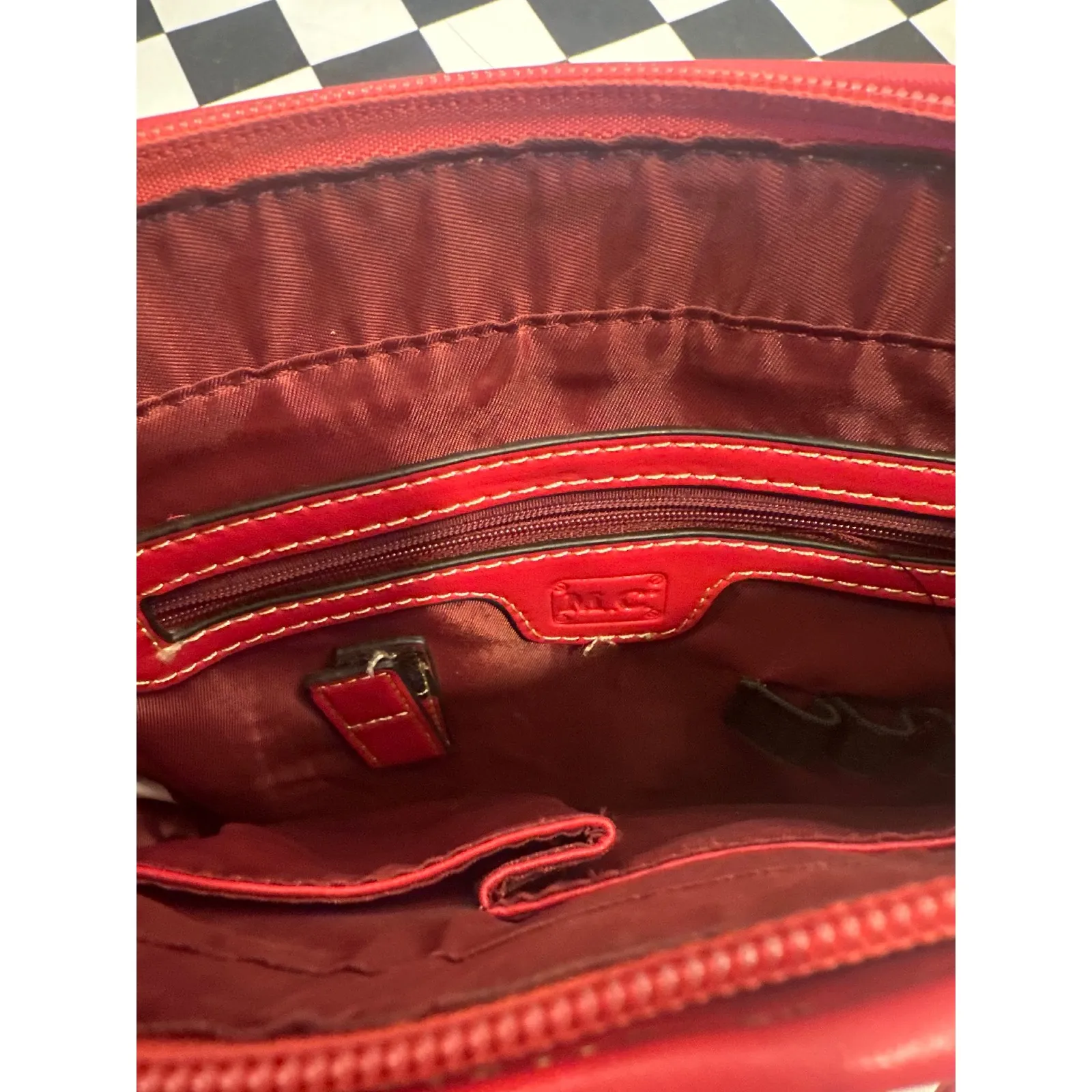 Leather hand tooled MC Embossed Floral Crossbody Purse Women Adjustable Strap Red - Image 4