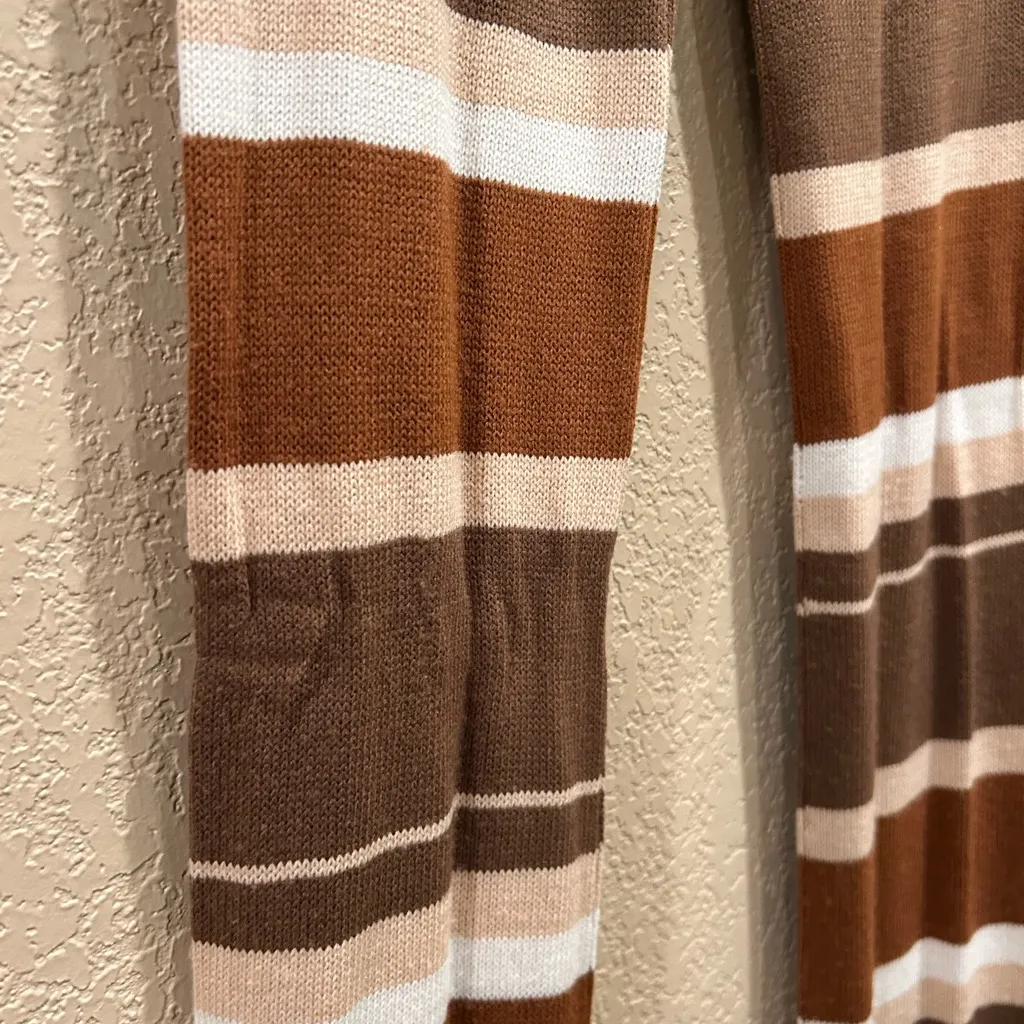 KK intl. Striped Brown White Cream Fringe Scarf - Image 6