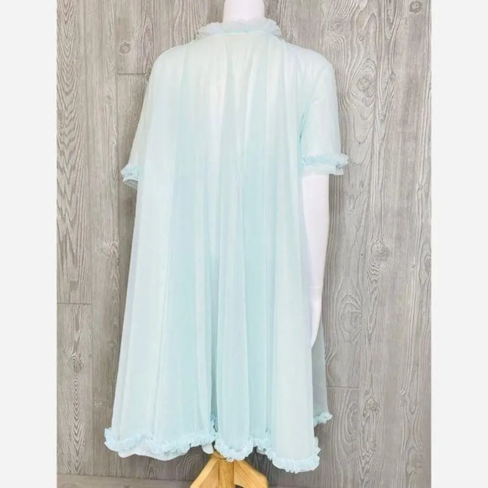 Vintage 1960s St Michaels lingerie mrs maisel style sheer ruffle nightgown robe Blue Size undefined - Image 4