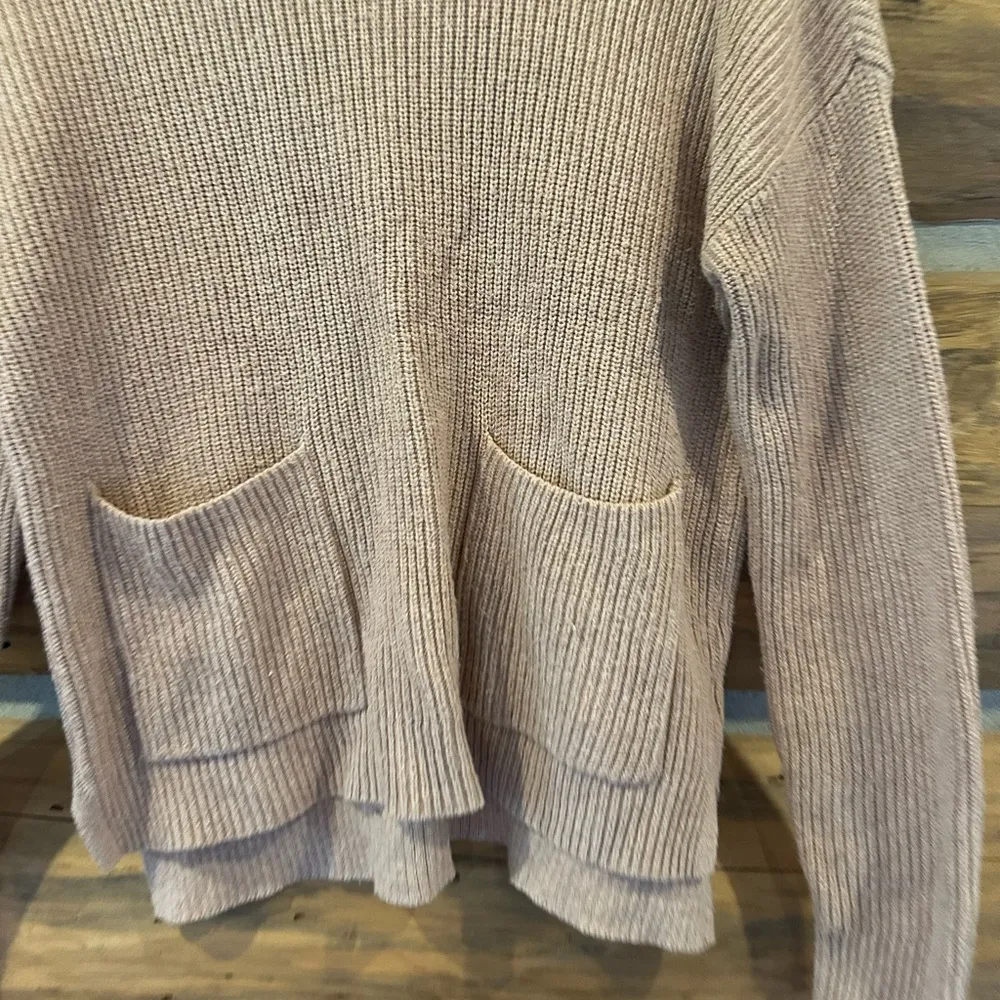 Madewell Beige Ribbed Knit Sweater with Pockets - Image 3