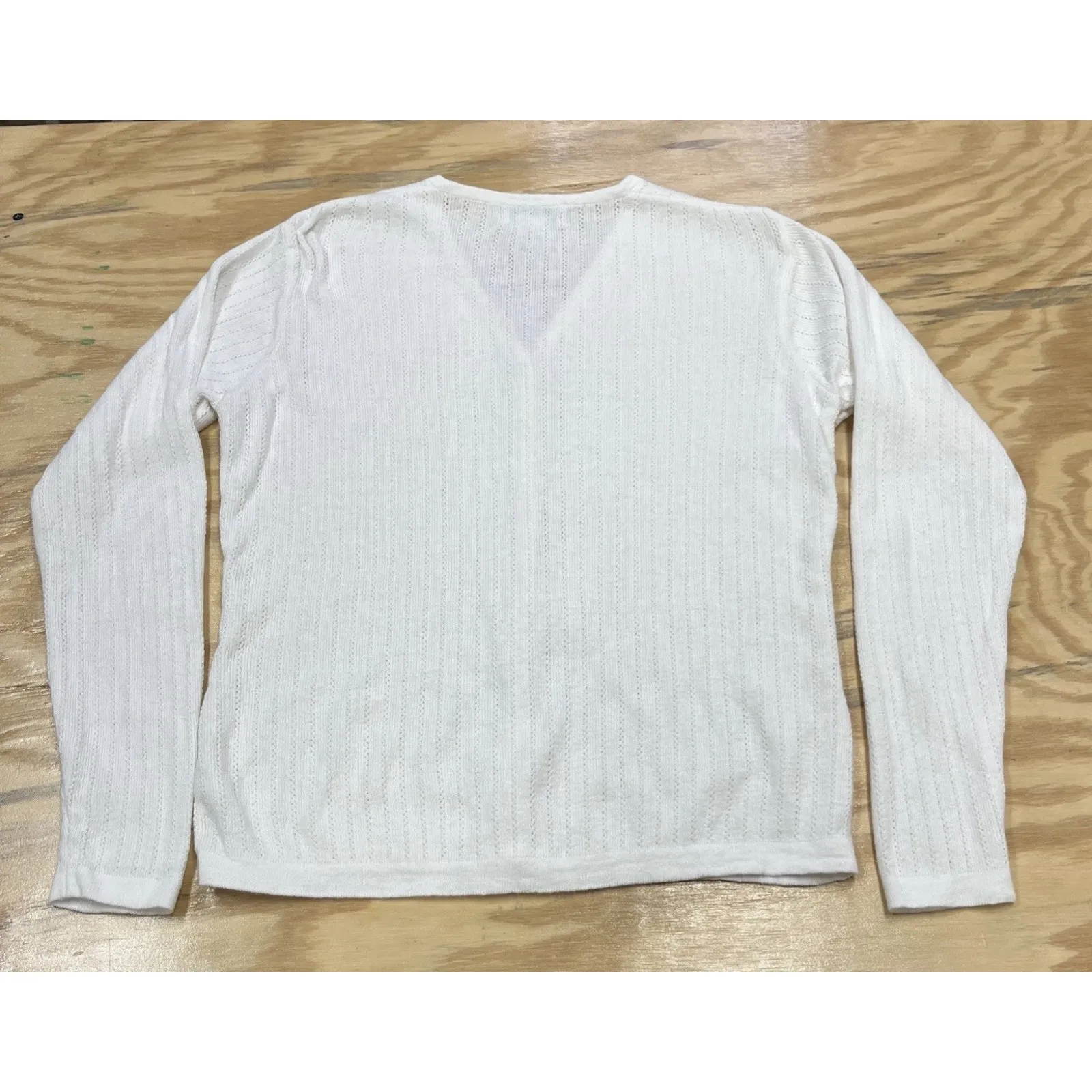 LL Bean Linen Blend Cardigan Sweater Womens Small White Grandma Cottage Mature - Image 6