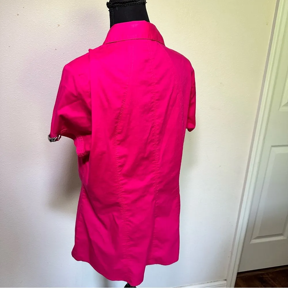Express Pink Y2K Fitted Button Down Shirt with Cheetah Print Lined Collar L - Image 5