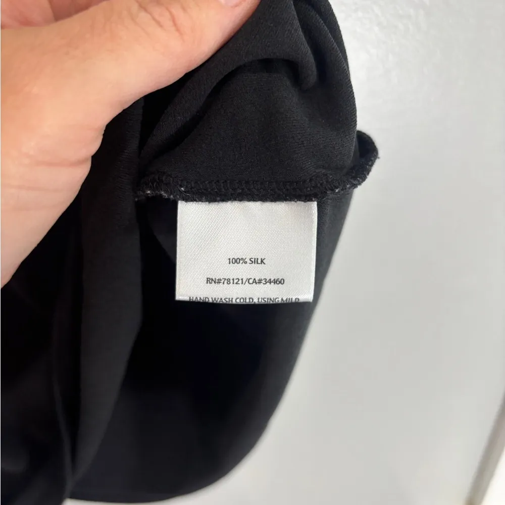 Eileen Fisher Silk Georgette Crepe Ballet Neck Tank Small Basic Black Tank Top - Image 8