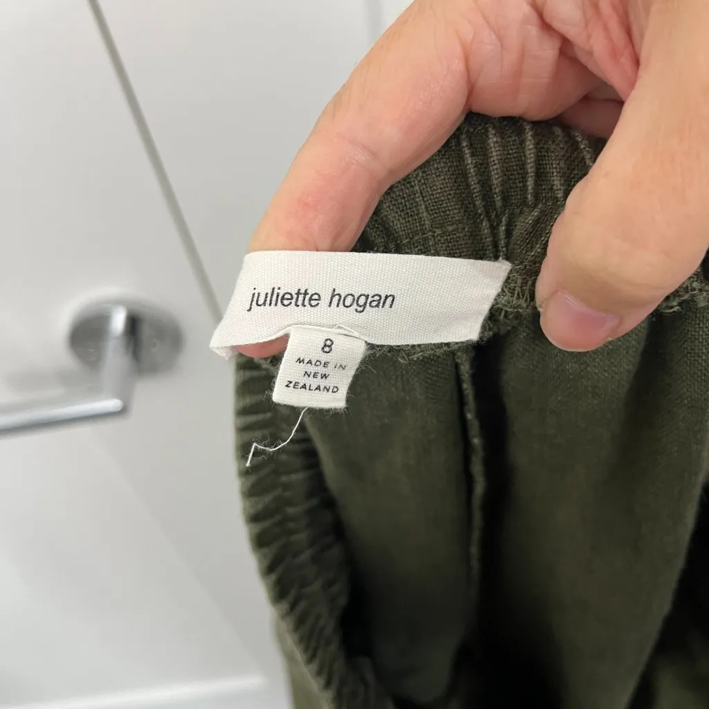 Reformation Juliette Hogan Size 8 Green Linen Cropped Wide Leg Pants - Image 6