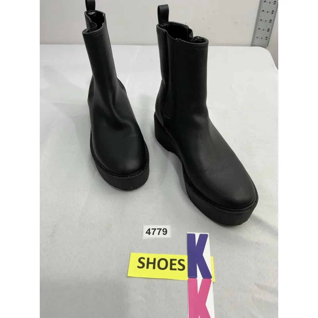 Womans Mix No 6 Pull On Rain Boots 9.5 M Black Heel Ankle Elastic - Image 2