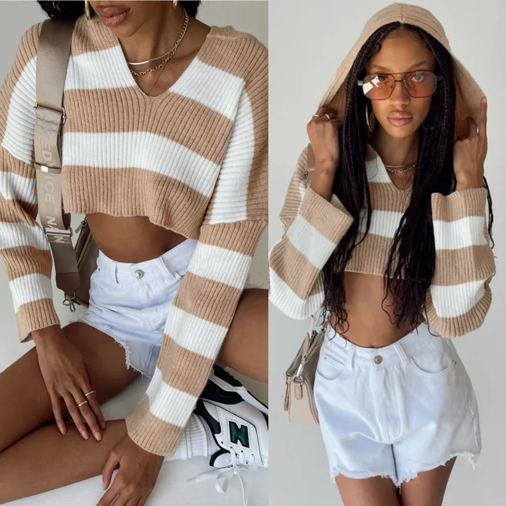 Princess Polly Benson Cropped Sweater in Beige White New NWT - Image 3