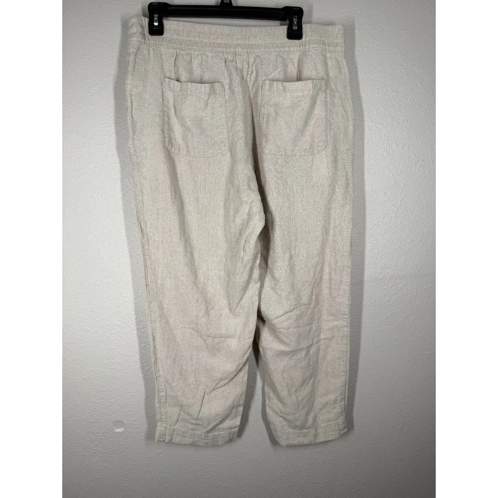 Old Navy Beige Straight Leg Linen Blend Pants Sz L Pull On Beachy Vacation - Image 5