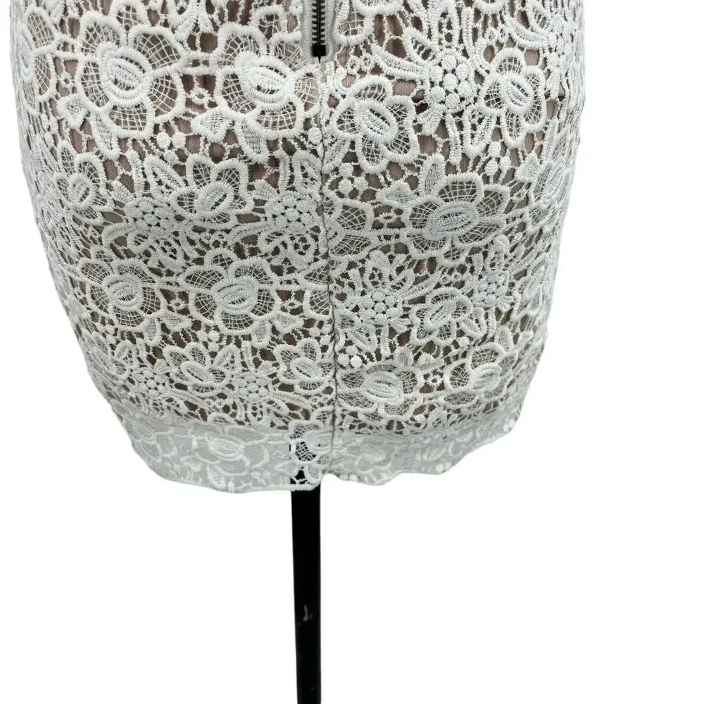 Hello Molly White Lace Crochet Illusion Cutout Mini‎ Bodycon Dress Size 8 - Image 9