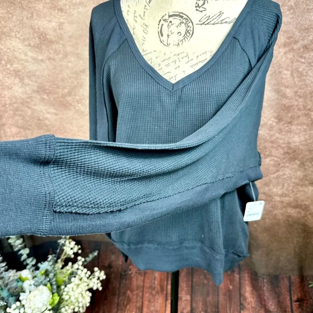 Free People Santa Clara Ribbed Oversized Top Charcoal Black S - Image 8