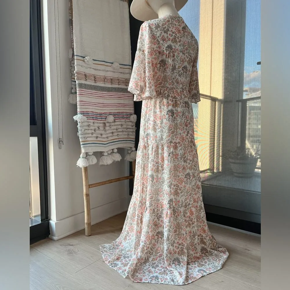 Tuckernuck The Ginger Floral Short Flutter Sleeves Maxi Dress Women’s Size XS - Image 5