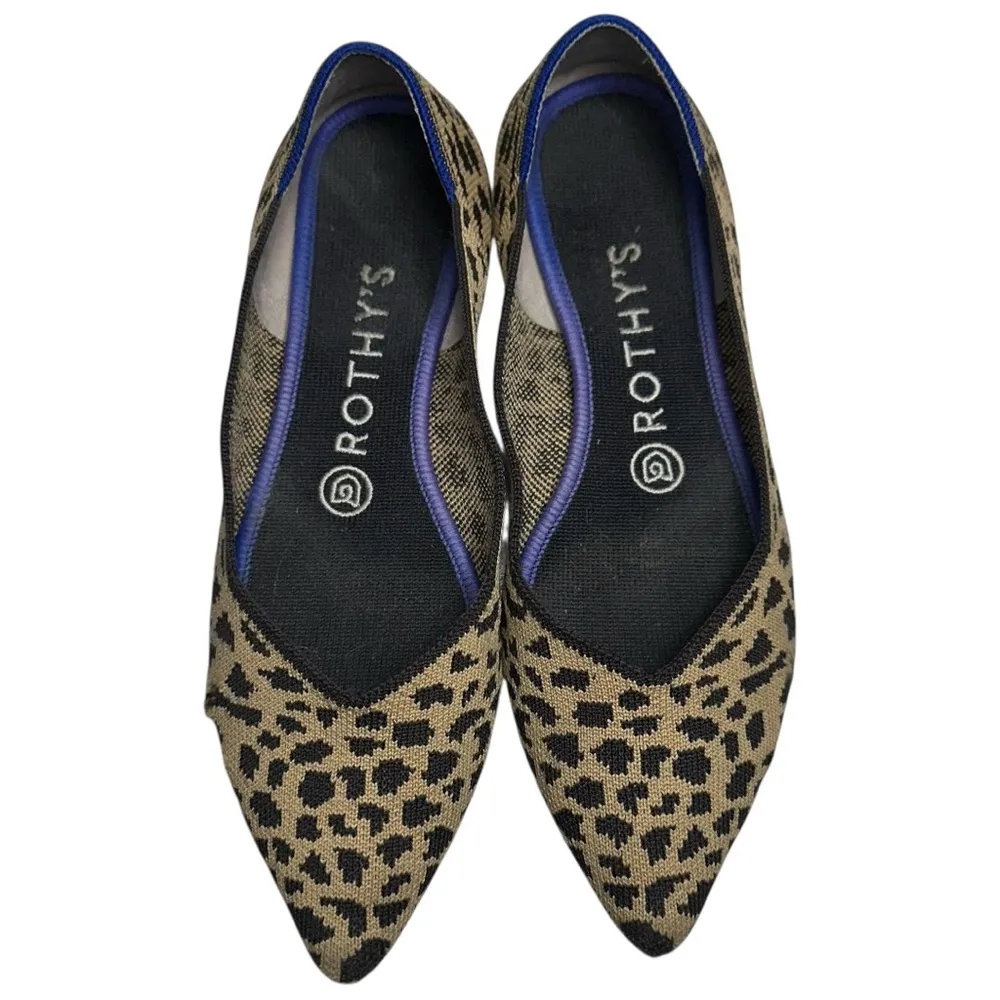 Rothy’s Women’s Size 7.5 Leopard Print Knit Pointy Toe Slip On Flats Shoes - Image 3