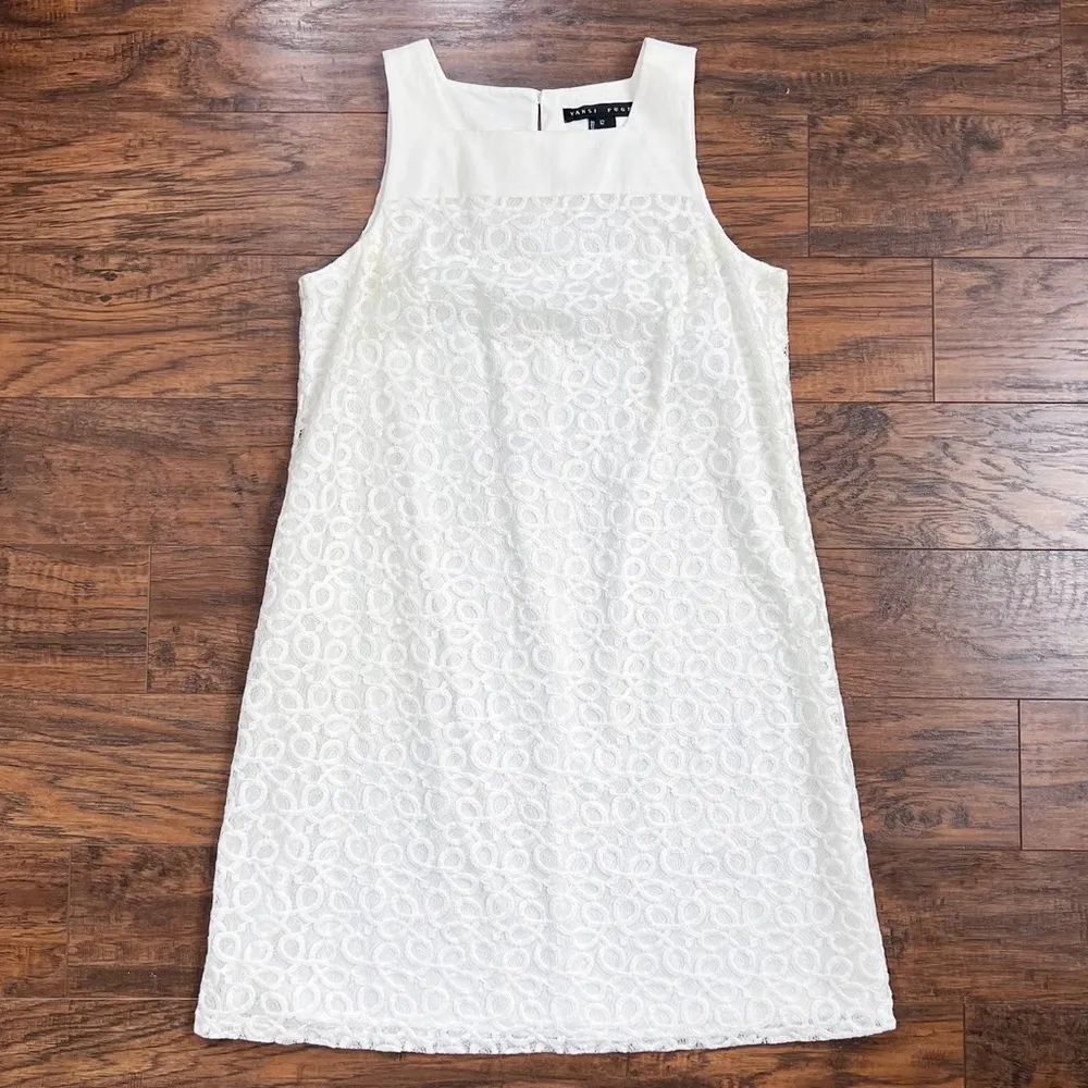 Yansi Fugel • lace dress & jacket set sleeveless shift snap front cotton cream Size L - Image 10
