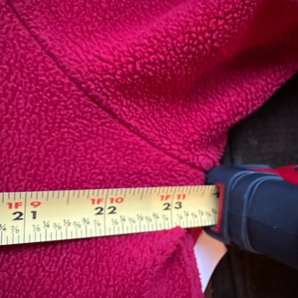 L.L. Bean Vintage Red Fleece  Button Up Sweater With Black Stripe Edge S… - Image 11