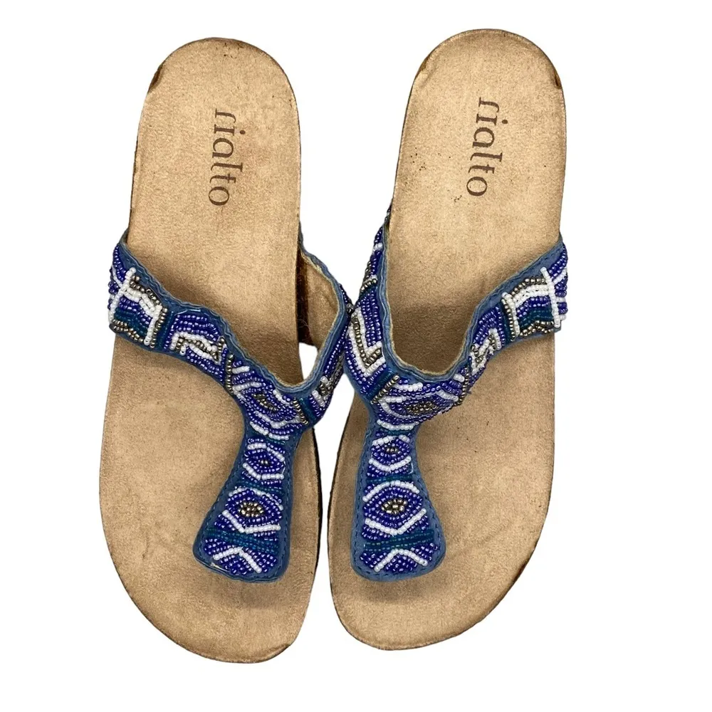 Rialto Slip On Sandals Cork Thong Slides Sequin Beads Embellished R4254 6M‎ Blue Size 6 - Image 9