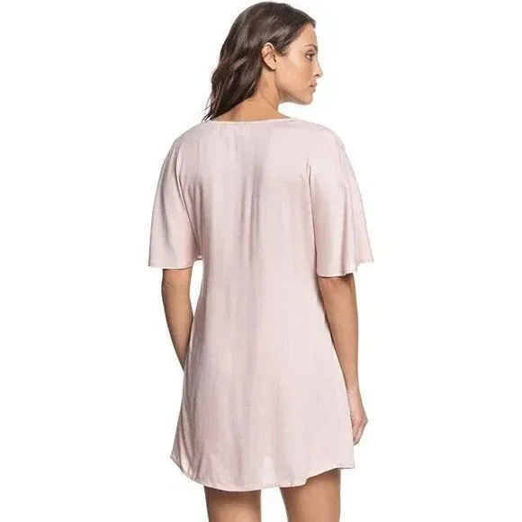 Roxy Dress womens Large Pink Plunge V-Neck Beach Cover Up‎ Mini Flutter Summer - Image 6