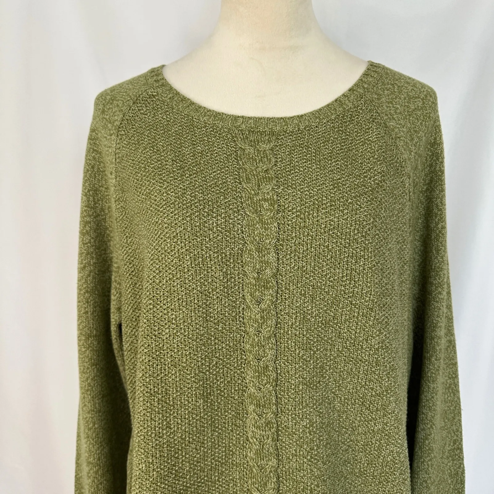 New Karen Scott Crewneck Sweater Cable Knit Detail‎ Pullover Top Womens XL Green - Image 2