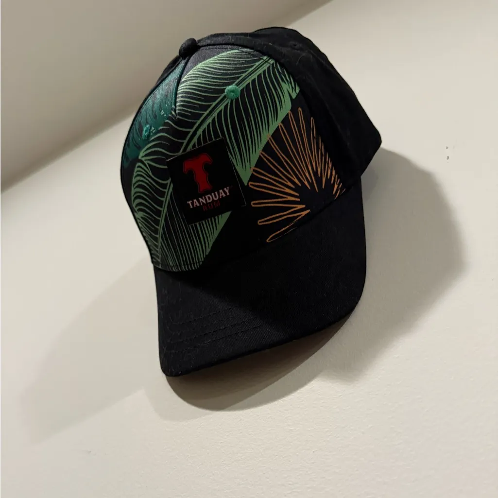 Filipino TANDUAY Rum Tropical Leaf Adjustable Black Hat Cap - Image 3