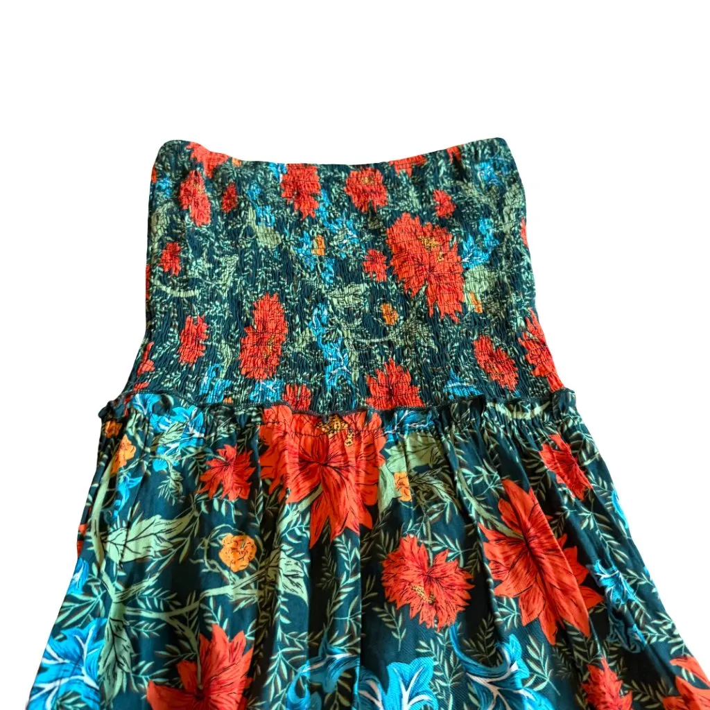 Abel the Label Green Red Strapless Dress Floral Print Maxi Length Size Small - Image 5